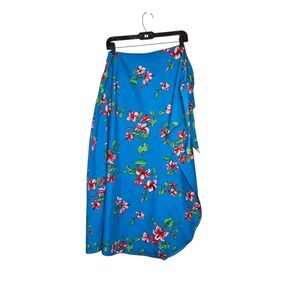 Hilo Hattie's Hawaii Blue Floral Print Wrap Skirt Sarong Tropical Beach Vacation